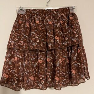 🧡Brown Tiered Floral Skirt Girls Size Medium (10-12)